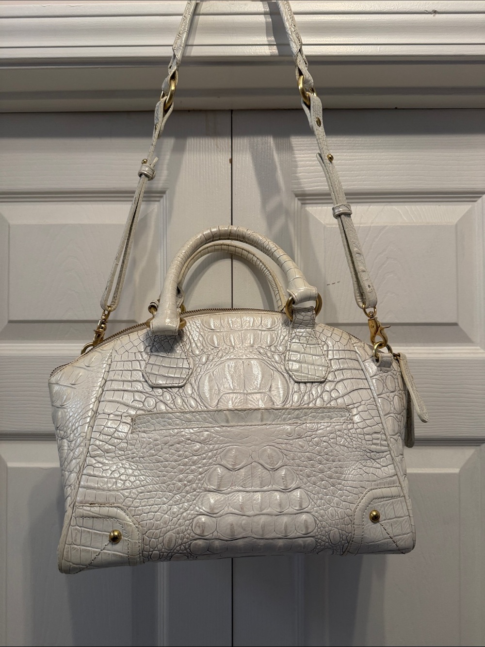 Brahmin Croc-Embossed Satchel White - Picture 9 of 12